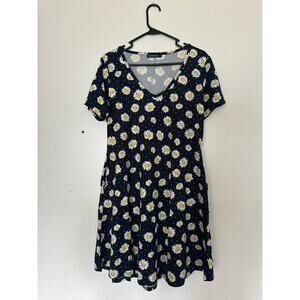 Zennilo Daisy Floral Navy Dress L Pockets New